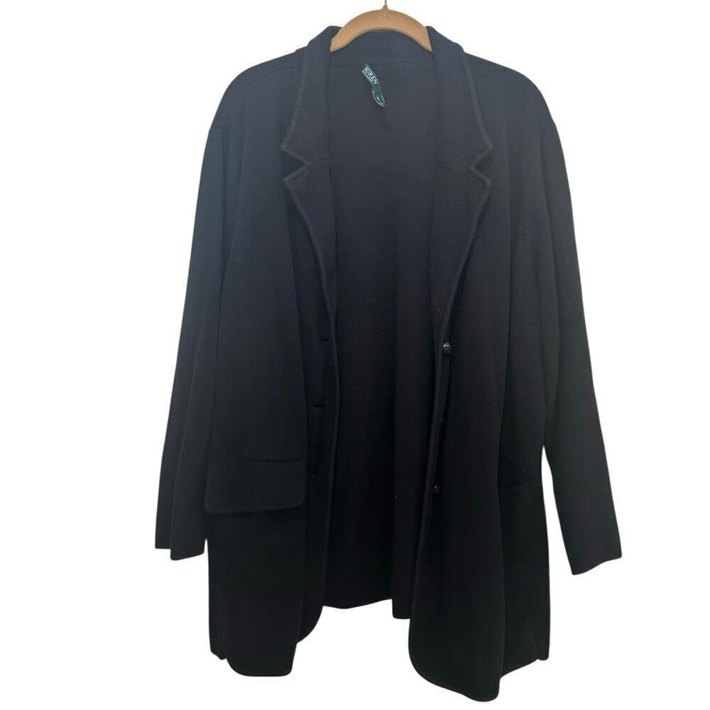 Lauren Ralph Lauren Black Notch Lapel Long Sleeve Cotton Knit Blazer Size 3X